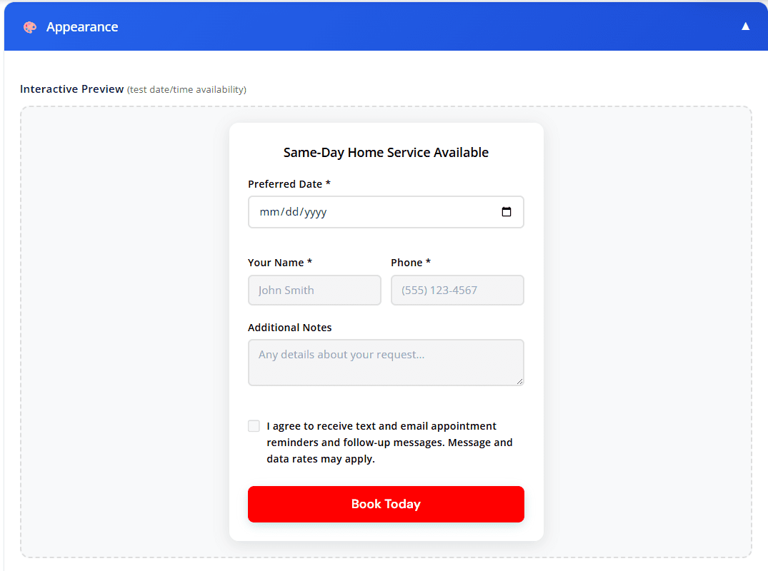 Booking Form Widget
