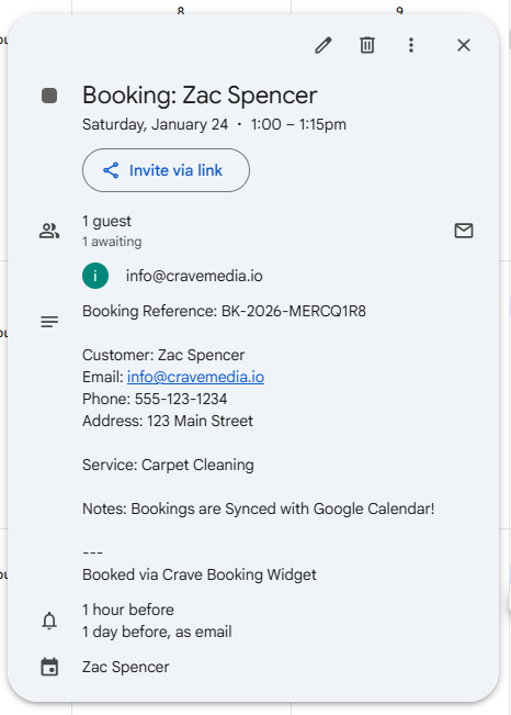 Online booking widget for auto detailing appointments
